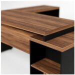 Móveis para Escritório Mesa de Escritório em L Diretor 1,92 x 1,60 Tampo 40mm com Gaveteiro – Nogal Sevilha  / Preto - 21406