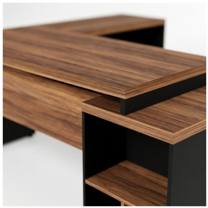 Móveis para Escritório Mesa de Escritório em L Diretor 1,92 x 1,60 Tampo 40mm com Gaveteiro – Nogal Sevilha  / Preto - 21406