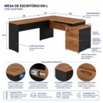 Móveis para Escritório Mesa de Escritório em L Diretor 1,92 x 1,60 Tampo 40mm com Gaveteiro – Nogal Sevilha  / Preto - 21406