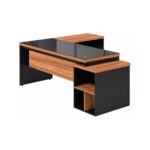 Móveis para Escritório Mesa de Escritório em L Diretor C/VIDRO 1,92 x 1,60 Tampo 40mm com Gaveteiro – Nogal Sevilha  / Preto - 21407