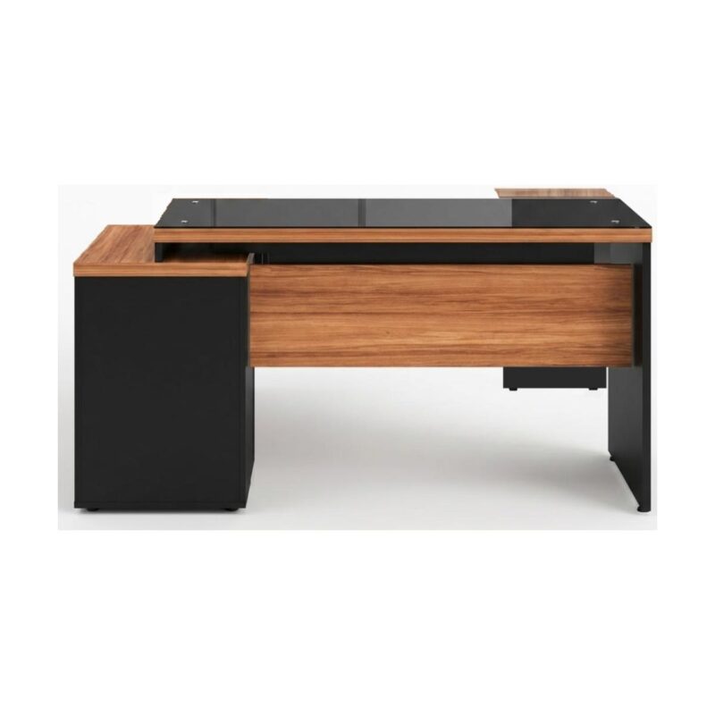 Móveis para Escritório Mesa de Escritório em L Diretor C/VIDRO 1,92 x 1,60 Tampo 40mm com Gaveteiro – Nogal Sevilha  / Preto - 21407