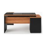 Móveis para Escritório Mesa de Escritório em L Diretor C/VIDRO 1,92 x 1,60 Tampo 40mm com Gaveteiro – Nogal Sevilha  / Preto - 21407