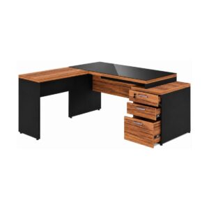 Mesa de Escritório em L Diretor C/VIDRO 1,92 x 1,60 Tampo 40mm com Gaveteiro – Nogal Sevilha  / Preto - 21407