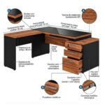 Móveis para Escritório Mesa de Escritório em L Diretor C/VIDRO 1,92 x 1,60 Tampo 40mm com Gaveteiro – Nogal Sevilha  / Preto - 21407