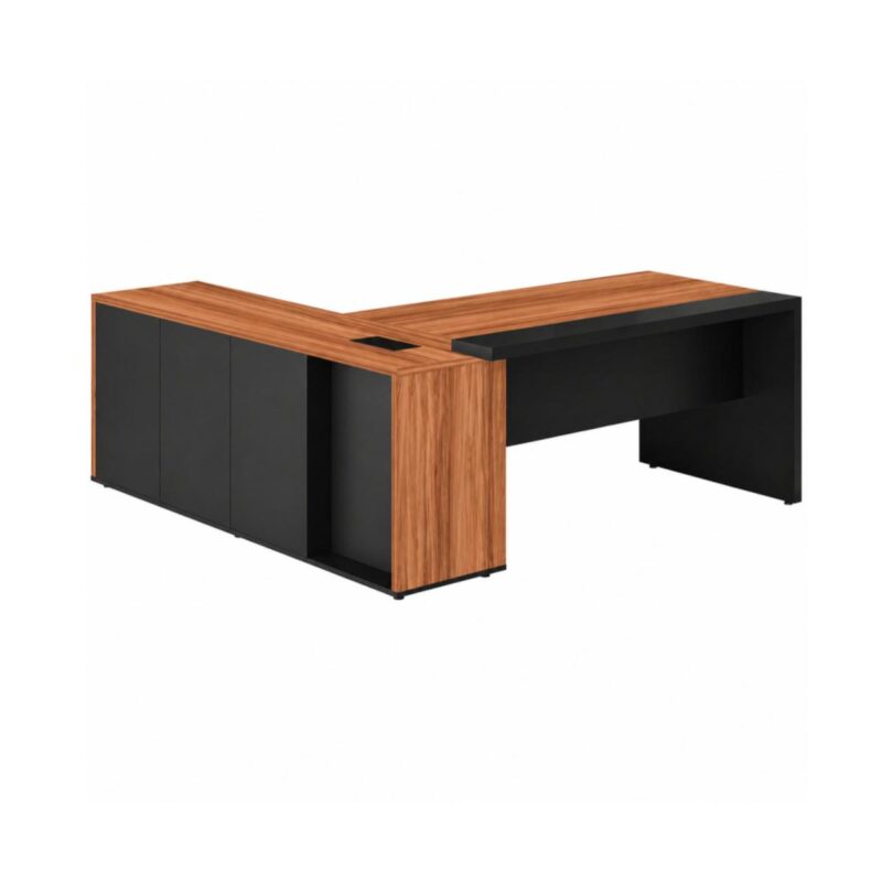 Móveis para Escritório Mesa Escritório PRESIDENTE c/ Armário Pedestal - 1,82x1,80m - WORK START - NOGAL SEVILHA/PRETO - 20602