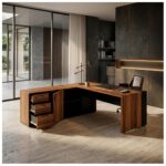 Móveis para Escritório Mesa Escritório PRESIDENTE c/ Armário Pedestal - 1,82x1,80m - WORK START - NOGAL SEVILHA/PRETO - 20602