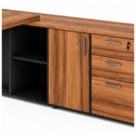 Móveis para Escritório Mesa Escritório PRESIDENTE c/ Armário Pedestal - 1,82x1,80m - WORK START - NOGAL SEVILHA/PRETO - 20602