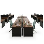 Móveis para Escritório Estação de Trabalho Dupla 1,20m Mesa de Escritório Tampo 40mm e Divisória - Nogal Sevilha / Preto - 63085