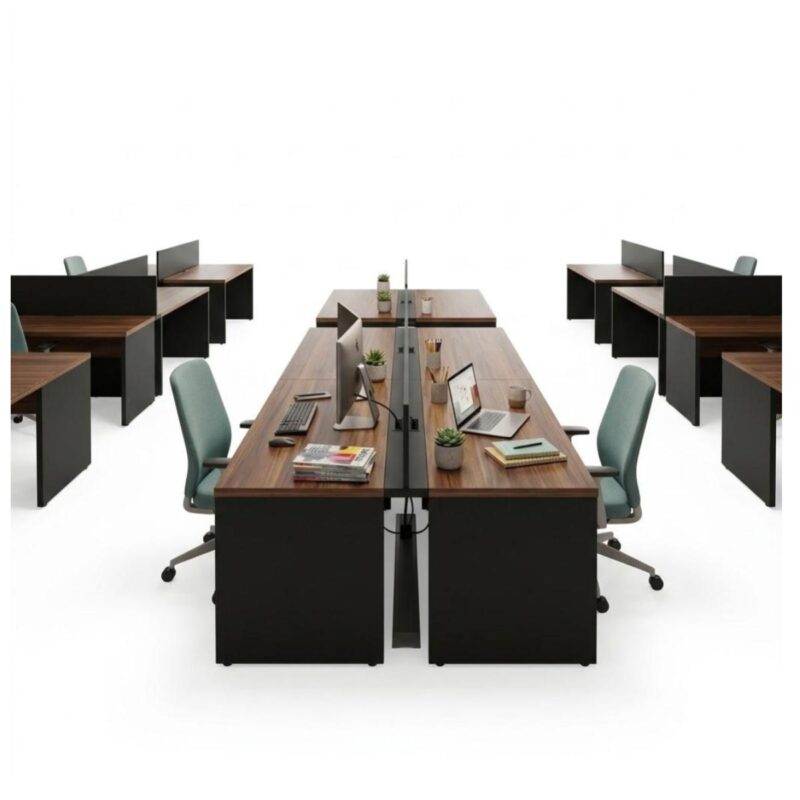 Móveis para Escritório Estação de Trabalho Dupla 1,20m Mesa de Escritório Tampo 40mm e Divisória - Nogal Sevilha / Preto - 63085