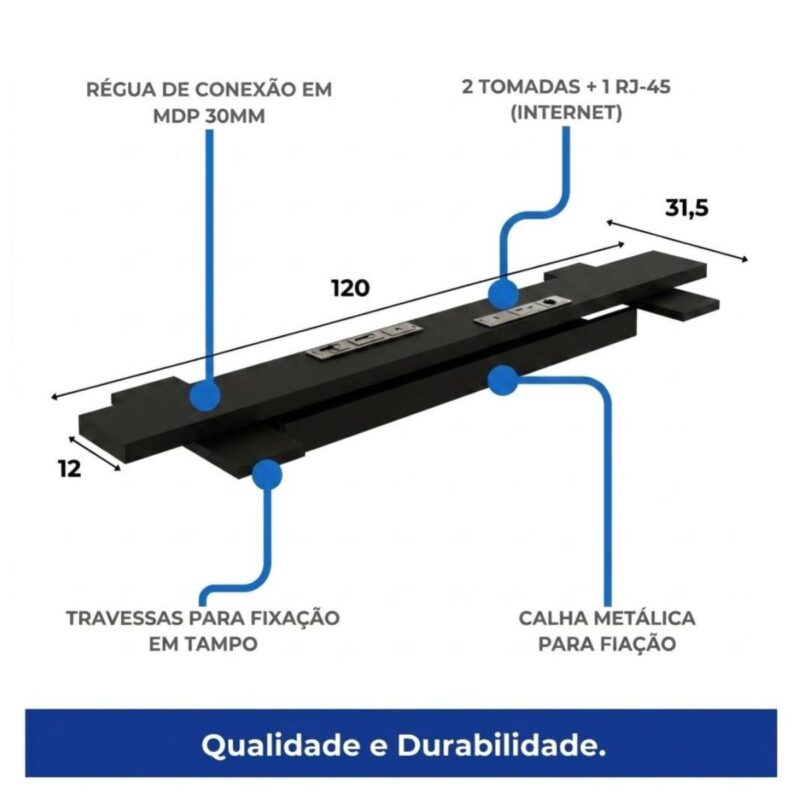 Móveis para Escritório Estação de Trabalho Dupla 1,20m Mesa de Escritório Tampo 40mm e Divisória - Nogal Sevilha / Preto - 63085