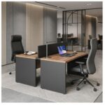 Móveis para Escritório Estação de Trabalho Dupla 1,20m Mesa de Escritório Tampo 40mm e Divisória - Nogal Sevilha / Preto - 63085