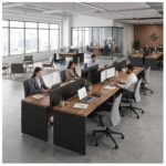 Móveis para Escritório Estação de Trabalho Dupla 1,50m Mesa de Escritório Tampo 40mm com Divisória - 63087