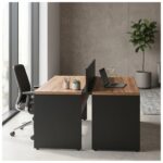Móveis para Escritório Estação de Trabalho Dupla 1,20m Mesa de Escritório Tampo 40mm e Divisória - Nogal Sevilha / Preto - 63085