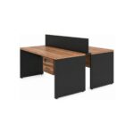 Móveis para Escritório Estação de Trabalho Dupla 1,20m Mesa de Escritório Tampo 40mm com Gaveteiro e Divisória - Nogal Sevilha / Preto - 63086
