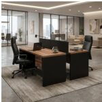 Móveis para Escritório Estação de Trabalho Dupla 1,20m Mesa de Escritório Tampo 40mm com Gaveteiro e Divisória - Nogal Sevilha / Preto - 63086