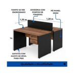 Móveis para Escritório Estação de Trabalho Dupla 1,20m Mesa de Escritório Tampo 40mm com Gaveteiro e Divisória - Nogal Sevilha / Preto - 63086