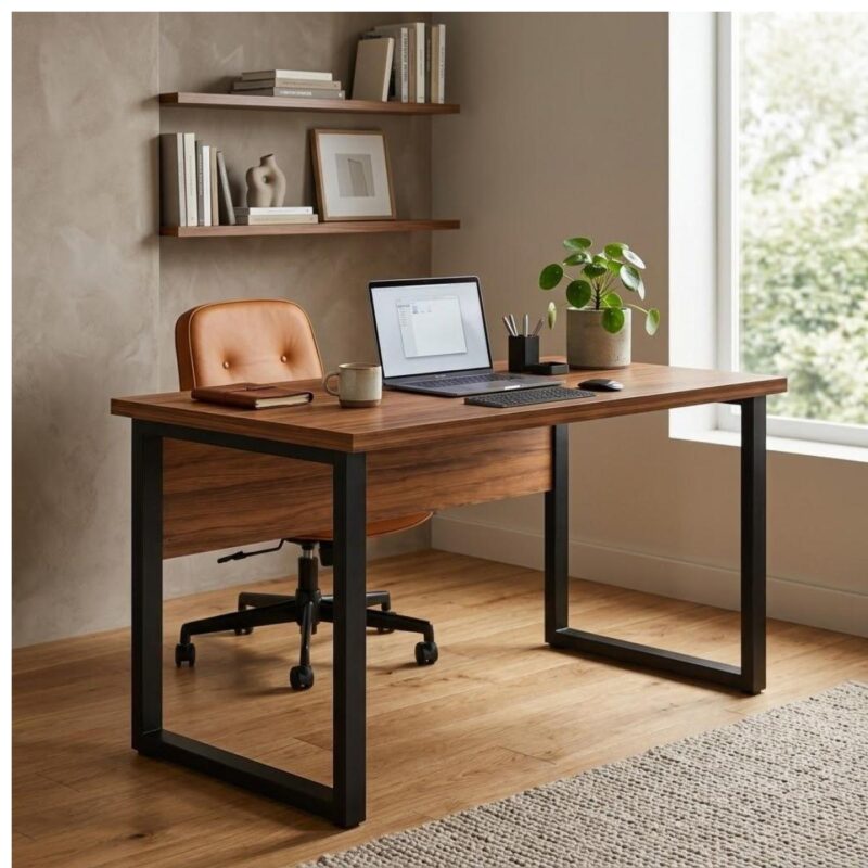 Móveis para Escritório Mesa de Escritório Industrial 1,50 x 0,60cm Nogal Sevilha Tampo 40mm – Escrivaninha Home Office Premium Pollo - Sevilha / Preto - 24472