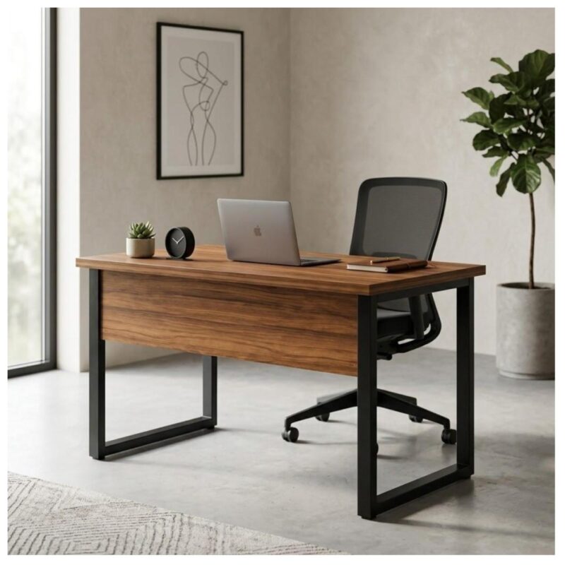 Móveis para Escritório Mesa de Escritório Industrial 1,20m x 0,60cm Nogal Sevilha Tampo 40mm – Escrivaninha Home Office Premium Pollo - Sevilha / Preto - 24469