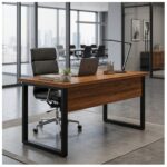 Móveis para Escritório Mesa de Escritório Industrial 1,20m x 0,60cm Nogal Sevilha Tampo 40mm – Escrivaninha Home Office Premium Pollo - Sevilha / Preto - 24469