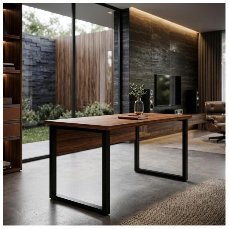 Móveis para Escritório Mesa de Escritório Industrial 1,50 x 0,60cm Nogal Sevilha Tampo 40mm – Escrivaninha Home Office Premium Pollo - Sevilha / Preto - 24472