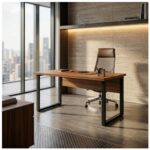 Móveis para Escritório Mesa de Escritório Industrial 1,20m x 0,60cm Nogal Sevilha Tampo 40mm – Escrivaninha Home Office Premium Pollo - Sevilha / Preto - 24469