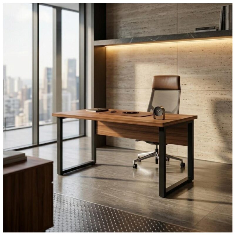 Móveis para Escritório Mesa de Escritório Industrial 1,20m x 0,60cm Nogal Sevilha Tampo 40mm – Escrivaninha Home Office Premium Pollo - Sevilha / Preto - 24469