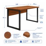 Móveis para Escritório Mesa de Escritório Industrial 1,50 x 0,60cm Nogal Sevilha Tampo 40mm – Escrivaninha Home Office Premium Pollo - Sevilha / Preto - 24472