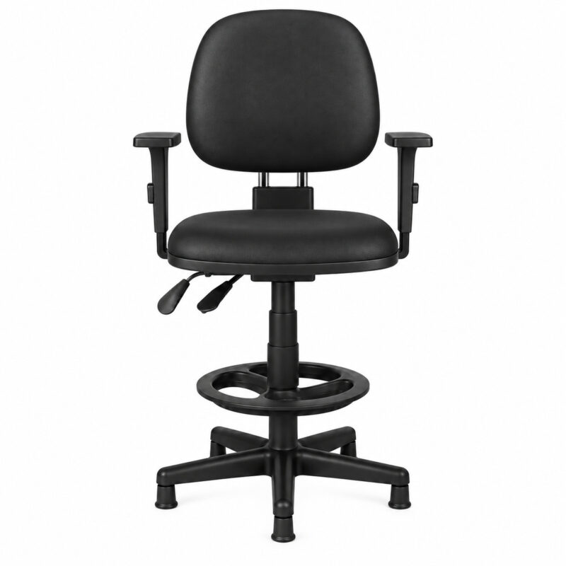 Cadeira caixa executiva lisa Back System com braços reguláveis preta em vista frontal