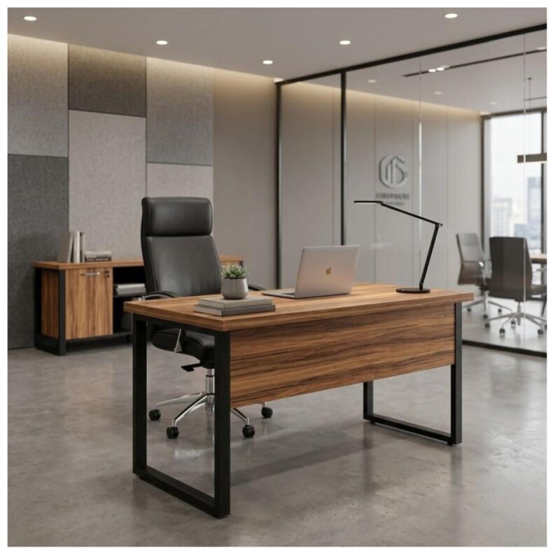 Móveis para Escritório Mesa Escritório PÉ QUADRO 1,50x0,60m - C/ Gavetas - NOGAL SEVILHA/PRETO - 24473