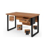 Móveis para Escritório Mesa Escritório PÉ QUADRO - 1,20x0,60m - C/ Gavetas - NOGAL SEVILHA/PRETO - 24471
