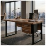 Móveis para Escritório Mesa Escritório PÉ QUADRO 1,70x0,70m - C/ Gavetas - NOGAL SEVILHA/PRETO - 24475
