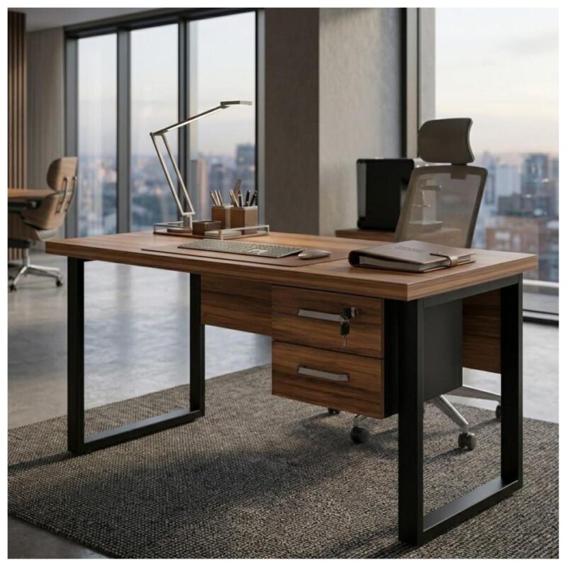 Móveis para Escritório Mesa Escritório PÉ QUADRO - 1,20x0,60m - C/ Gavetas - NOGAL SEVILHA/PRETO - 24471