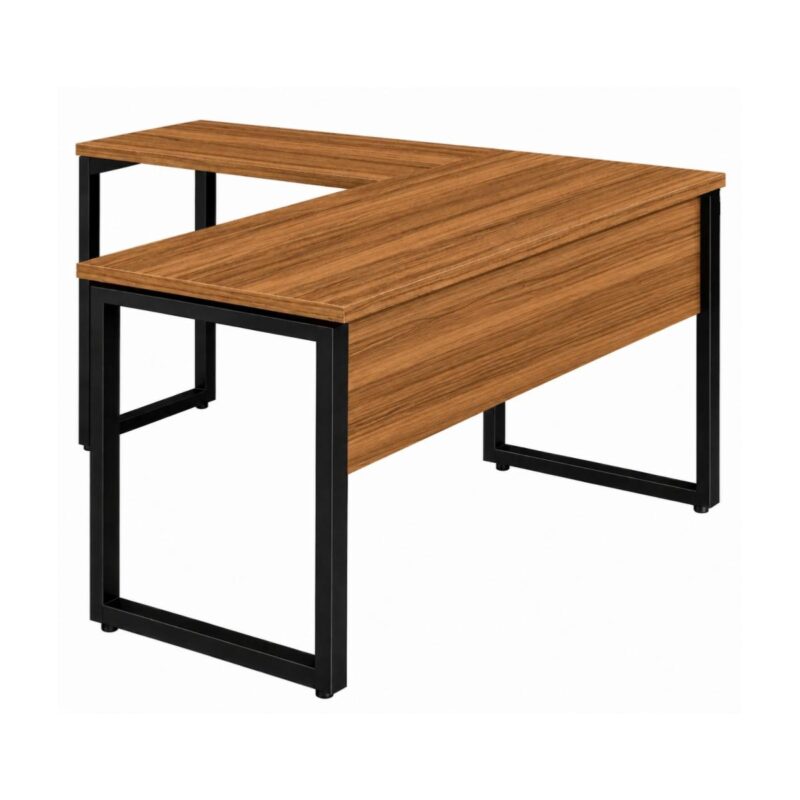Móveis para Escritório Mesa em L com PÉ QUADRO (Mesa 1,50m + Mesa Auxiliar) - C/ Gavetas - WORKSTART - NOGAL SEVILHA/PRETO - 24477