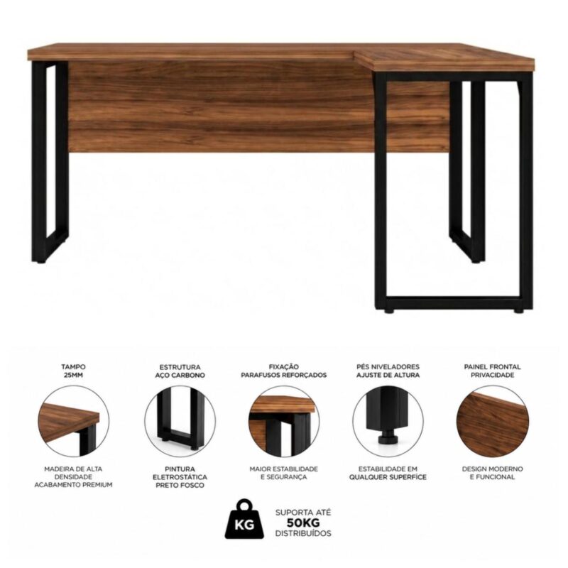 Móveis para Escritório Mesa de Escritório em L Diretor Premium 170x160cm Tampo 40mm – Sevilha / Preto - 24478