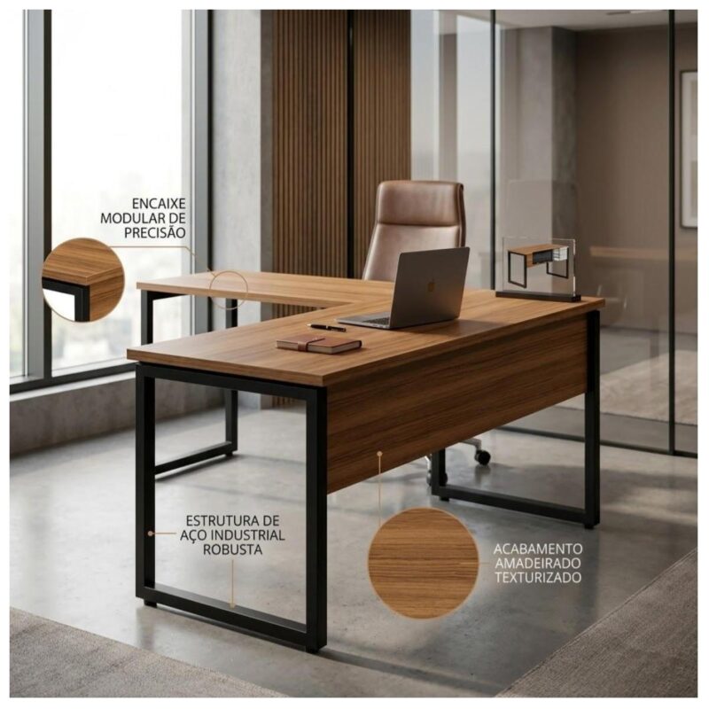 Móveis para Escritório Mesa de Escritório em L Diretor Premium 170x160cm Tampo 40mm – Sevilha / Preto - 24478