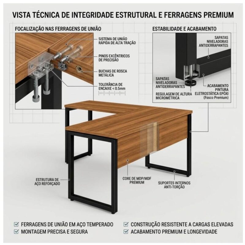 Móveis para Escritório Mesa de Escritório em L Diretor Premium 170x160cm Tampo 40mm – Sevilha / Preto - 24478