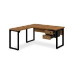 Móveis para Escritório Mesa em L com PÉ QUADRO (Mesa 1,50m + Mesa Auxiliar) - C/ Gavetas - WORKSTART - NOGAL SEVILHA/PRETO - 24477