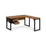 Móveis para Escritório Mesa em L com PÉ QUADRO (Mesa 1,70m + Mesa Auxiliar) - C/ Gavetas - WORKSTART - NOGAL SEVILHA/PRETO - 24479