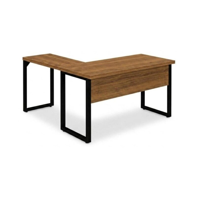 Móveis para Escritório Mesa em L com PÉ QUADRO (Mesa 1,70m + Mesa Auxiliar) - C/ Gavetas - WORKSTART - NOGAL SEVILHA/PRETO - 24479