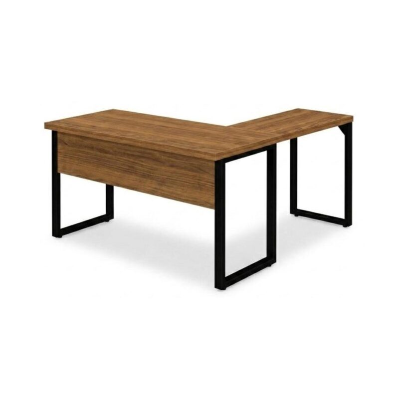 Móveis para Escritório Mesa em L com PÉ QUADRO (Mesa 1,70m + Mesa Auxiliar) - C/ Gavetas - WORKSTART - NOGAL SEVILHA/PRETO - 24479