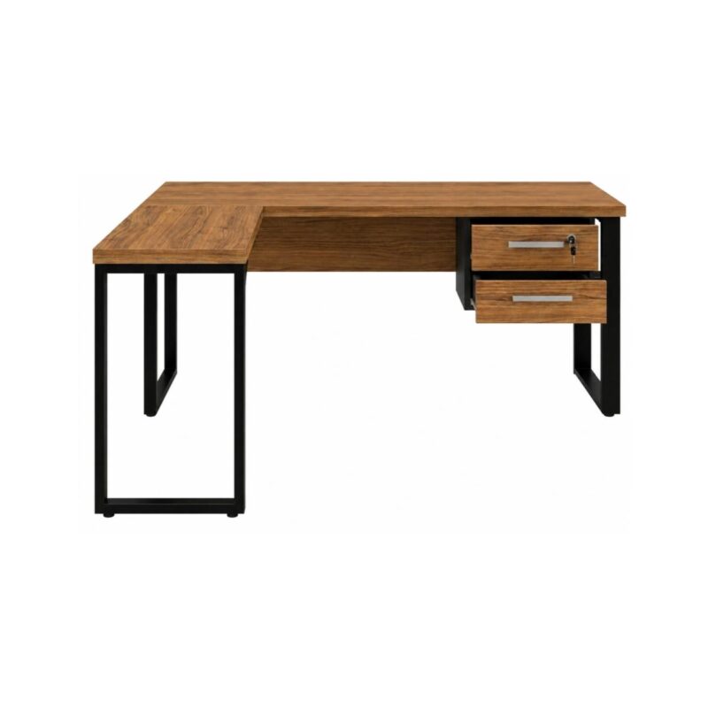 Móveis para Escritório Mesa em L com PÉ QUADRO (Mesa 1,70m + Mesa Auxiliar) - C/ Gavetas - WORKSTART - NOGAL SEVILHA/PRETO - 24479
