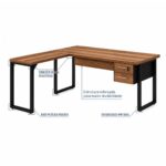 Móveis para Escritório Mesa em L com PÉ QUADRO (Mesa 1,50m + Mesa Auxiliar) - C/ Gavetas - WORKSTART - NOGAL SEVILHA/PRETO - 24477