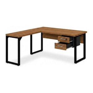 Mesa em L com PÉ QUADRO (Mesa 1,70m + Mesa Auxiliar) - C/ Gavetas - WORKSTART - NOGAL SEVILHA/PRETO - 24479