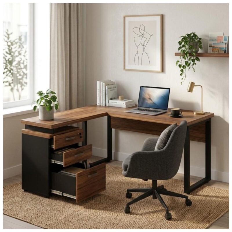 Móveis para Escritório Mesa de Escritório em L Diretor com Gaveteiro Tampo 40mm 170x160cm