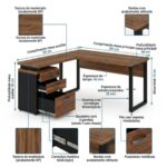 Móveis para Escritório Mesa de Escritório em L Diretor com Gaveteiro Tampo 40mm 150x150cm