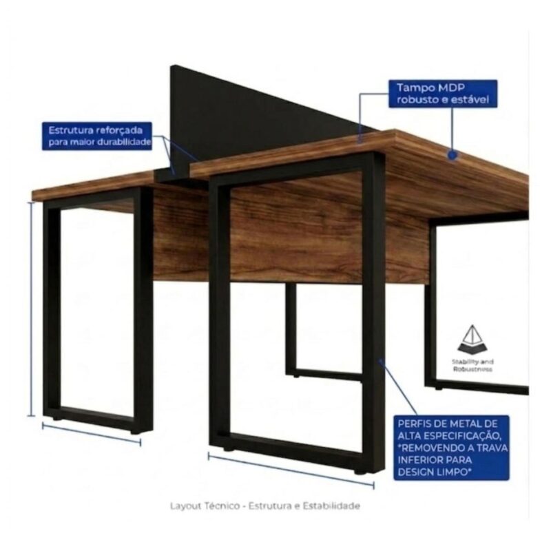 Móveis para Escritório Mesa de Escritório Dupla Industrial 1,20 x 1,35m Tampo 40mm - Sevilha / Preto