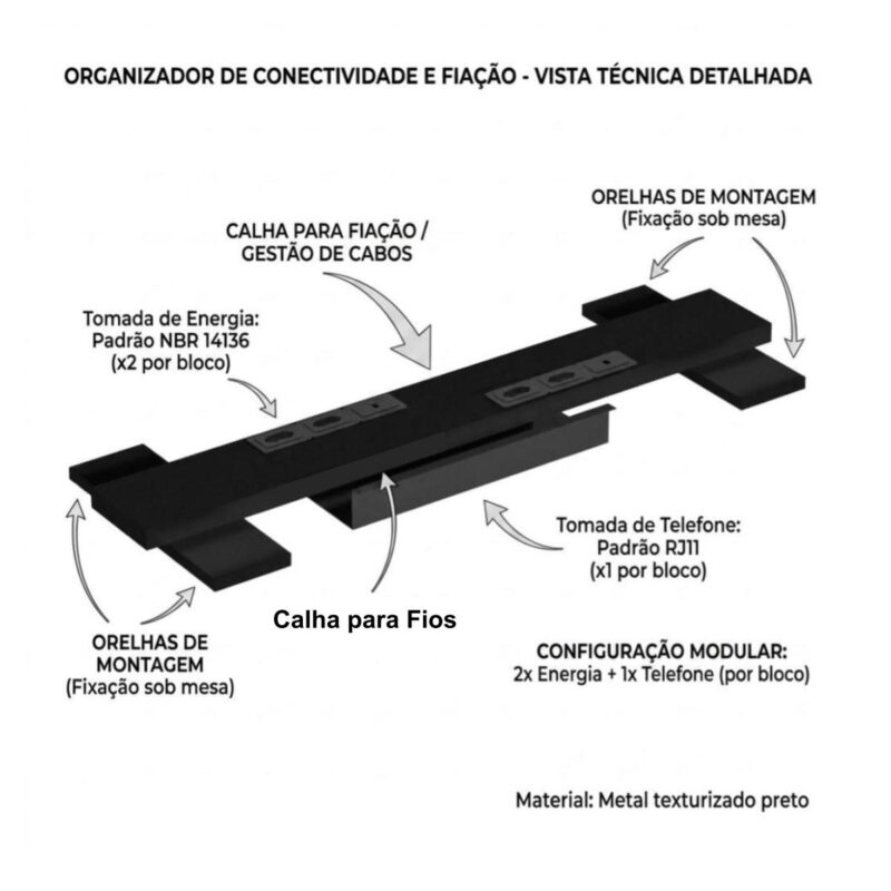 Móveis para Escritório Estação de Trabalho Dupla 1,20x1,35m 02 Lugares c/ Gavetas c/ ponto de tomada PÉ QUADRO - Cor Nogal Sevilha - 63097