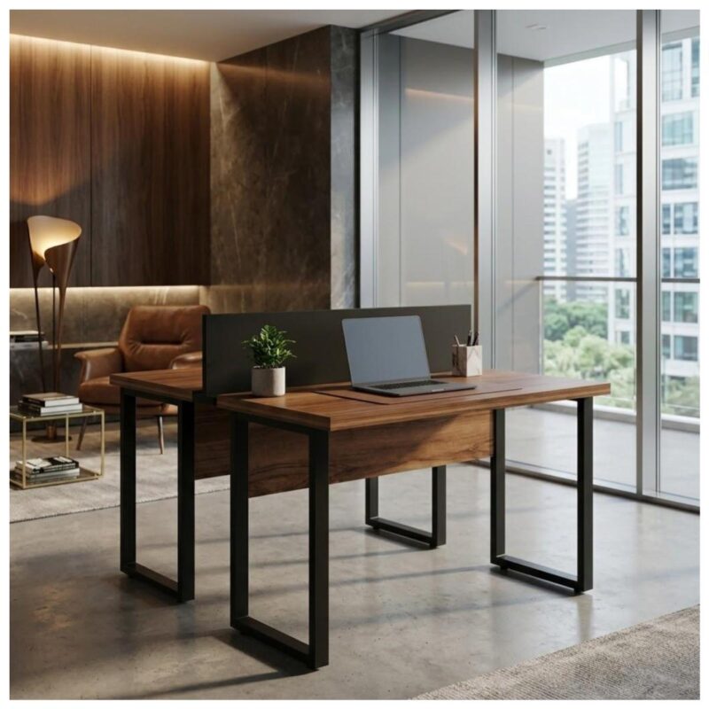 Móveis para Escritório Mesa de Escritório Dupla Industrial 1,50 x 1,35m Tampo 40mm - Sevilha / Preto