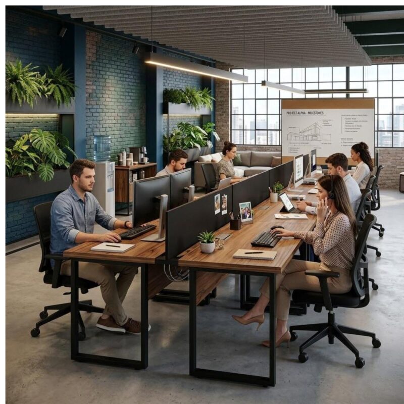 Móveis para Escritório Mesa de Escritório Dupla Industrial 1,20 x 1,35m Tampo 40mm - Sevilha / Preto