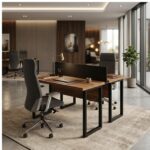 Móveis para Escritório Mesa de Escritório Dupla Industrial 1,50 x 1,35m Tampo 40mm - Sevilha / Preto